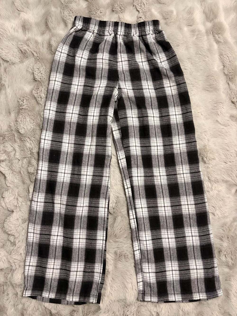 Shein Plaid Pants Size Petite M Black White